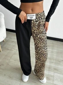 EURMUSE Petite Cotton Petite Two Color Contrast Printed Sweatpants - Black and White - View 6