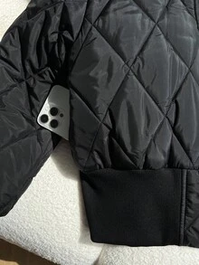 SHEIN Teens' Padded Coat, Hooded With Fur Collar, Diamond Pattern Cuffs And Hem, Suitable For Play And Back To School, Winter Fall