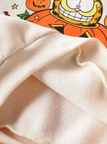 GARFIELD | SHEIN Young Girls' Khaki Sweatshirt With Cartoon Cat And Pumpkin Candy Patterns, Suitable For Autumn, Winter And Halloween - Khaki - View 6