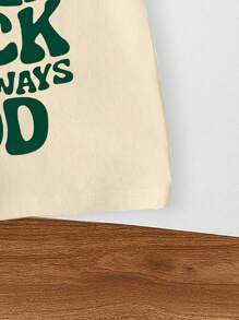 SHEIN Young Girl Casual Minimalist English Letter Print Short Sleeve Round Neck T-Shirt, Suitable For Summer - Apricot - View 5