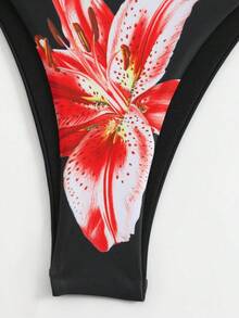 2025 休闲度假细肩带三角上衣、侧系带三角下装和长网纱裙女式三件套泳衣比基尼套装 - 黑色 - 查看 4