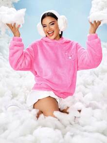 SHEIN X Care Bears 女士卡通刺绣粉色蓬松连帽运动衫