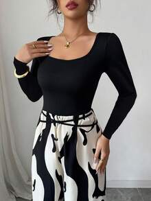 Elenzga 女式优雅正式黑白系腰带连体裤 - 卡其色 - 查看 4