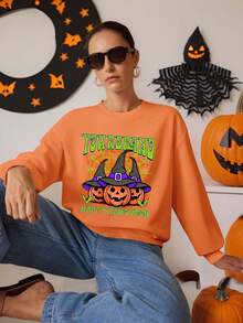 Glamance Putra Dikjaya Áo nỉ dài tay in hình bí ngô in khẩu hiệu Halloween dành cho nữ, Áo nỉ Halloween mùa thu Áo nỉ màu cam Áo nỉ bí ngô Áo nỉ bí ngô Halloween Áo nỉ Halloween dễ thương Áo nỉ mùa thu - Nhiều màu - Xem 3