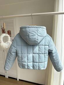 Tween Girls Casual All-Match Versatile Commuter Plaid Padded Collar Padded Coat, Autumn/Winter - Blue - View 3