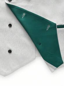 Manfinity Bizformal 男士双扣拼色长袖西装外套和口袋西装裤套装 - 白色 - 查看 4