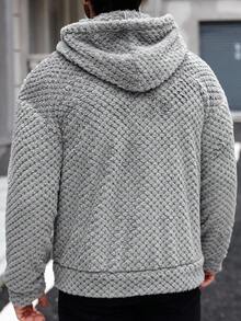 Manfinity CasualCool Men's Solid Color Long Sleeve Zip-Up Fleece Hooded Jacket, Autumn/Winter Men Sherpa Jacket Grey Zip Up Hoodie Men Men Fuzzy Jacket Teddy Bear Jacket Men - Dark Grey - View 2