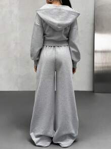 EURMUSE Casual Matching Solid Color Hoodie & Sweatpants Set - Grey - View 2