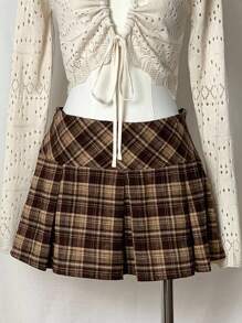 SHEIN Unity Women's Retro Style Plaid Mini Skirt, For Home-Coming & Y2K Style - Green - View 3