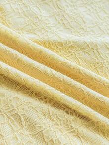 少女奶油色蕾丝露肩喇叭袖迷你连衣裙，适合派对、约会、情人节、复活节、狂欢节、下午茶、海滩、游轮、城市假日、秋冬分层穿着 - 黃色 - 查看 7