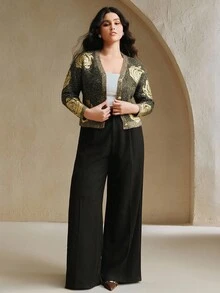Anewsta Cardigan vintage bordado floral plus size - Preto - Ver 6