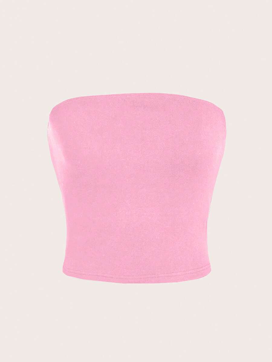 SHEIN EZwear Áo ba lỗ crop top đa năng, tối giản, thoải mái, vừa vặn cho nữ, kỳ nghỉ hè - Màu Hồng baby - Xem 1