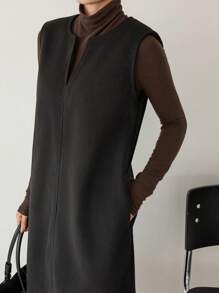 Dazy-Less Women's Loose Business Casual Sleeveless Midi Dress, Suitable For Office Commute, Autumn/Winter - Black - View 5