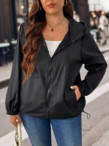 EMERY ROSE Plus Size Women Lightweight Hooded Jacket, Portable Outerwear Fall Winter Cloth For Women Autumn - Black - View 3