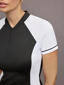 Activina 女式训练服 对比色透气拉链短袖马术服 - 黑與白 - 查看 7