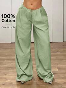 SHEIN ICON 超低腰复古宽松喇叭加长裤 - 綠色 - 查看 6