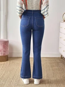 EMERY ROSE Quần Jeans Nữ Ống Loe Túi Đa Năng Thường Ngày - Màu xanh lam - Xem 2