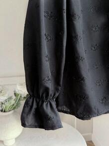 SHEIN Women's Hollow Out Embroidery V-Neck Tie Bow Blouse Fall Cloth For Women