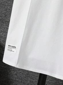 SHEIN 青少年男孩白色简约廓形褶皱细节 Polo 衫，休闲、学院风、舒适、时尚、百搭、面料柔软，适合日常穿着、上学、郊游、返校季、正式场合、派对 - 白色 - 查看 7