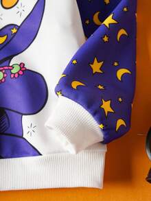 GARFIELD | SHEIN Young Girl Cute Cartoon Pattern Dropped Shoulder Loose Long Sleeve Knit Oversized Hooded Sweatshirt, Halloween - Purple - View 5