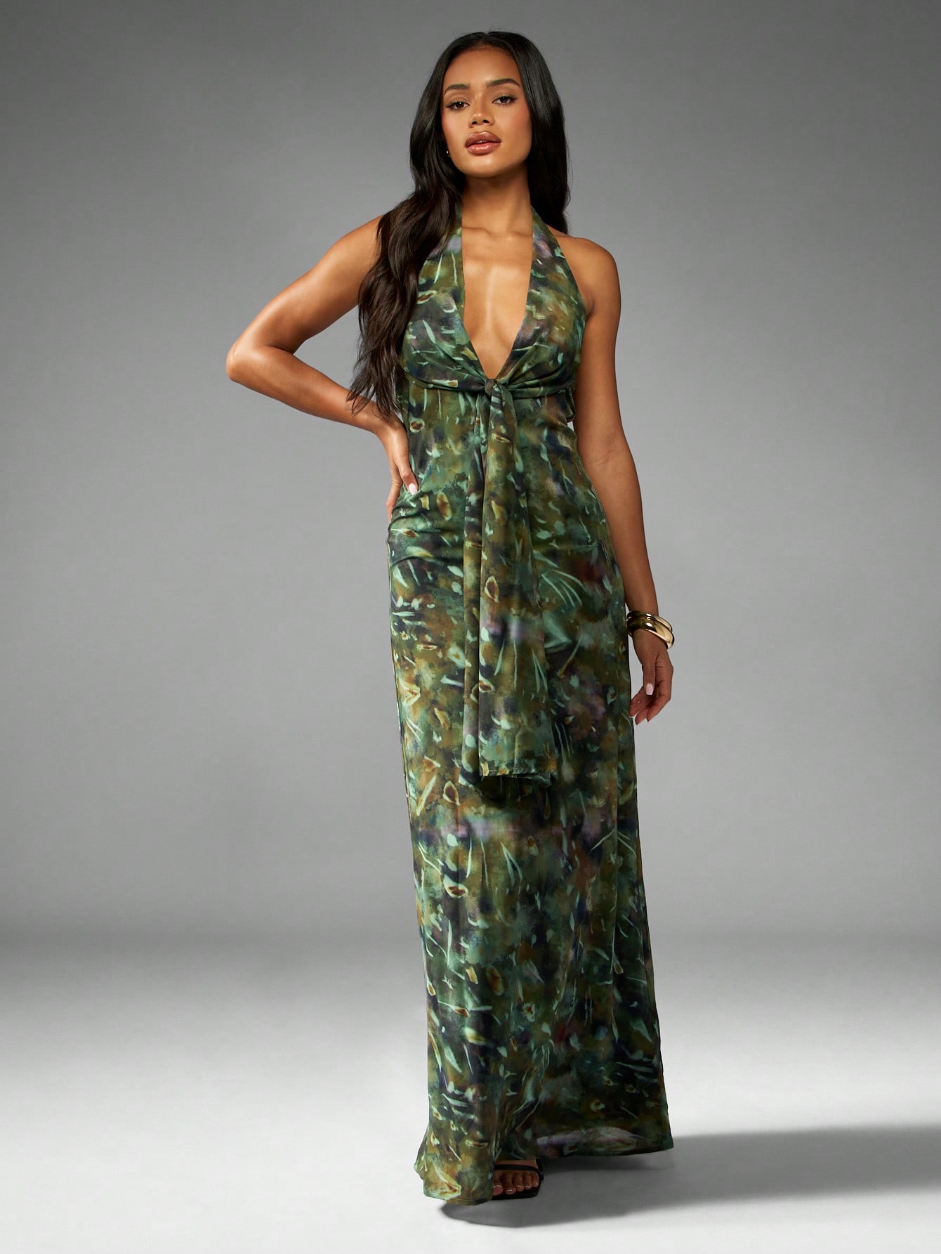 halter tie neck maxi dress