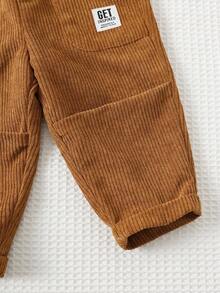 Cozy Pixies 男婴撞色口袋翻领长袖开衫和松紧腰裤套装，男婴灯芯绒裤，男婴灯芯绒套装，男婴秋季服装，棕色男婴服装，男婴亚麻衬衫（冬季款） - 彩色 - 查看 7