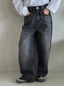 DAZY Tween Boys' Loose Straight Leg Jeans, All-Match Style, Versatile, Suitable For School, Autumn - Grey - View 9