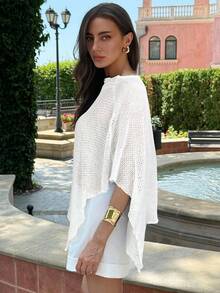 Aloruh Áo choàng cổ chữ V dệt kim Jacquard khoét lỗ thời trang mới, màu mơ đa năng, phong cách du lịch, nhẹ nhàng, mặc được nhiều lần - trắng - Xem 5