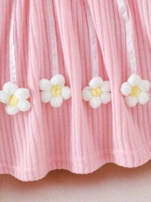 Souflis Souflis 女宝宝针织罗纹圆领长袖大蝴蝶结3D碎花连衣裙，甜美可爱儿童春秋装 - 粉色 - 查看 4