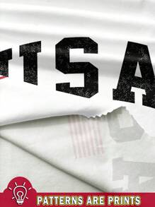 SHEIN EZwear Avslappnad minimalistisk linne med amerikansk flaggmönster och vitt rund halsringning för kvinnor, lämplig för sommarens självständighetsdag, bomullsblandning - Vitt - Visa 3