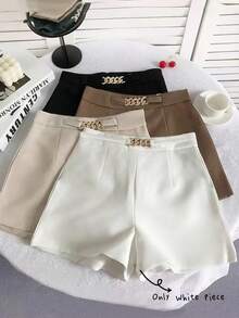 EMERY ROSE Women's Metal Chain Embellished Fashionable Shorts - White - View 1