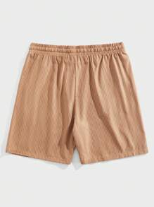 Manfinity RelaxMax Men's Drawstring Waist Elastic Striped Print Pocket Shorts - Khaki - View 2
