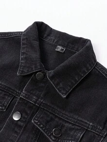 Tween Boys Denim Set, Loose Fit Distressed Black & Grey Jacket, Casual Vintage Straight Leg Washed Black & Grey Jeans Outfit Boys Jeans Suit Boys Denim Jacket And Jeans Set Black Jeans For Kids Boys Black Denim Outfit Set Jean Jacket Kids Fall Winter - Dark Grey - View 3