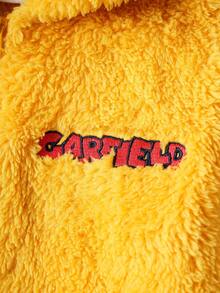 GARFIELD | SHEIN Young Boy Cute 3D Ear Cartoon Embroidery Hooded Long Sleeve Plush Yellow Pajamas Jumpsuit