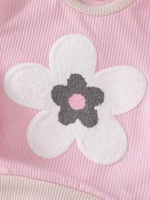SHEIN Playful Pals Kleine Mädchen Set aus kontrastfarbigem Top mit Blumenstickerei und weiter Hose - Verschiedenfarbig - Übersicht 4