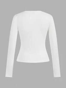 SHEIN EZwear 4 件套女士黑色、白色、粉色圆领休闲修身长袖 T 恤套装，适合秋冬季 - 彩色 - 查看 6