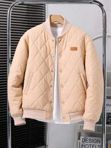 SHEIN 青少年男孩返校飞行夹克，休闲舒适百搭宽松厚冬季外套 - 杏色 - 查看 1