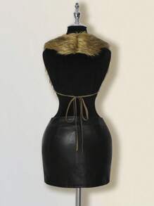 SHEIN ICON 女式时尚性感露背仿皮草上衣秋季女装