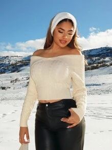 Zolique 女士毛衣针织长袖单领杏色条纹修身常规款休闲旅行度假派对女装春秋冬 - 杏色 - 查看 5