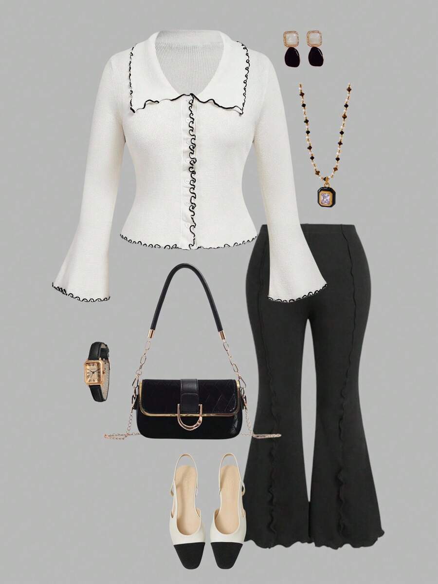 SHEIN MOD Cárdigan acampanado de manga con textura acanalada en color albaricoque, talla grande, para otoño/invierno - Albaricoque - Ver 1
