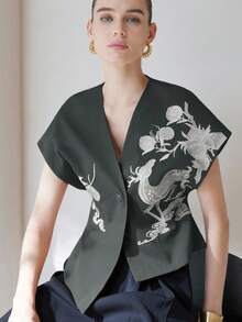 Aveloria Modichic Chaqueta tipo chaleco con diseño bordado y efecto 3D - Multicolor - Ver 7