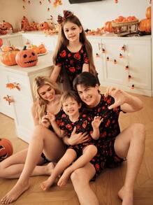 大女孩万圣节南瓜睡衣套装 - 彩色 - 查看 2