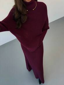 Aloruh 紫色针织两件套 新款冬季加厚女士毛衣裙宽松两件套 - 紫色 - 查看 5