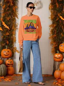 Glamance Putra Dikjaya Áo nỉ dài tay in hình bí ngô in khẩu hiệu Halloween dành cho nữ, Áo nỉ Halloween mùa thu Áo nỉ màu cam Áo nỉ bí ngô Áo nỉ bí ngô Halloween Áo nỉ Halloween dễ thương Áo nỉ mùa thu - Nhiều màu - Xem 5