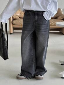 DAZY Tween Boys' Loose Straight Leg Jeans, All-Match Style, Versatile, Suitable For School, Autumn - Grey - View 5