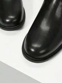 Mnmlis 圆头粗跟时尚英伦风靴子，女士侧拉链连衣裙靴，平底踝靴 - 杏色 - 查看 3