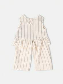 SUMWON Gestreiftes Peplum Top und weite Hose Set, Bademode Urlaubsoutfit, lässig mit Rüschen für den Sommer