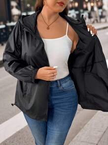 EMERY ROSE Plus Size Women Lightweight Hooded Jacket, Portable Outerwear Fall Winter Cloth For Women Autumn - Black - View 8