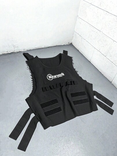 Manfinity EMRG Men's Letter Print Round Neck Casual Tank Top Crop Tank Tech-Wear Vest Streetwear Vest Tactical Vest Y2k Vest Japanese Streetwear Unisex, Utility Vest, Streetwear Tops, Cropped Tank Top Men,Fall Bullet Proof Vest Crop Top Jacket Men Crop Sleeveless Vest