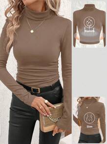 Reflora 大码女式高领长袖修身休闲保暖T恤，带保暖内衬和绒面内衬，秋冬季，焦糖色，适合万圣节、秋季女装、万圣节服装、秋季女装、万圣节、冬季女装、秋季大码、秋季上衣、秋季、万圣节大码、束身胸衣、工作上衣、冬季女装外套，2025新款 - 棕色 - 查看 10